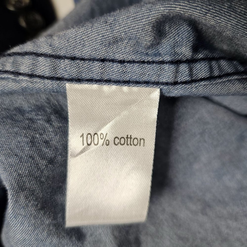 Chesapeake Bay Outfitters Shirt Mens XL Blue Jean Denim Long Sleeve Suede Patch - Picture 7 of 8